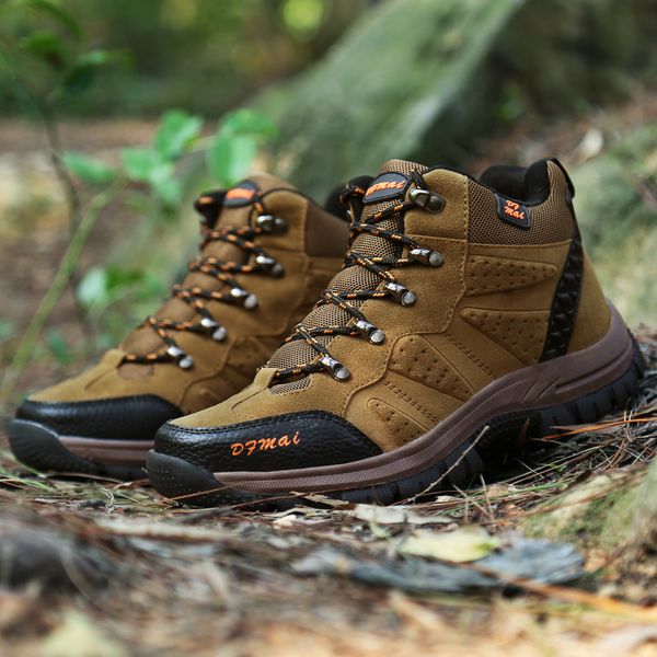 

men winter snow boots warm super men waterproof leather sneakers outdoor male hiking boots work shoes, Black