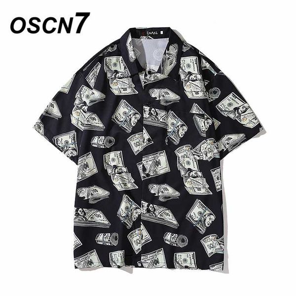 

oscn7 casual printed short sleeve shirt men street 2020 hawaii beach oversize women fashion harujuku shirts for men 710, White;black