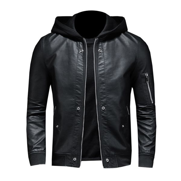 

2019 men's leather jacket men's hooded leather coat jacket, Black;brown