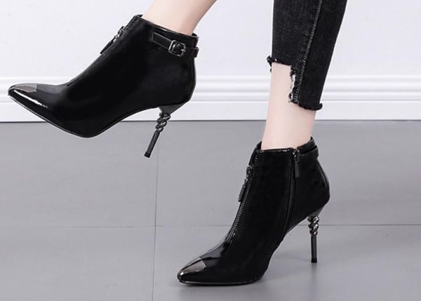 

women's boots in winter high fine heel pointed end@b080, Black