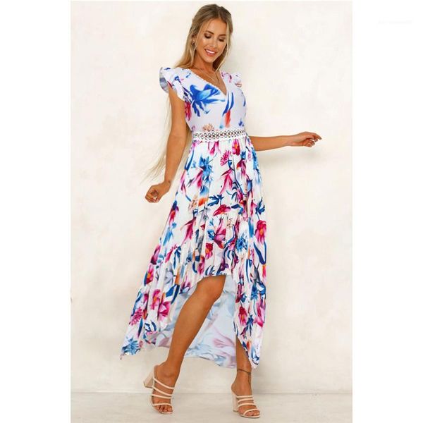 

sleeveless womens casual dresses asymmetrical female apparel v neck lace panelled flora printed dresses spring summer, Black;gray