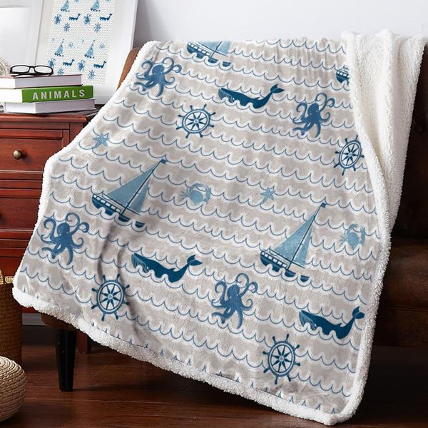 

wave sailing ocs and whale velvet home sofa watching blanket sherpa blanket warm fleece travel quilt