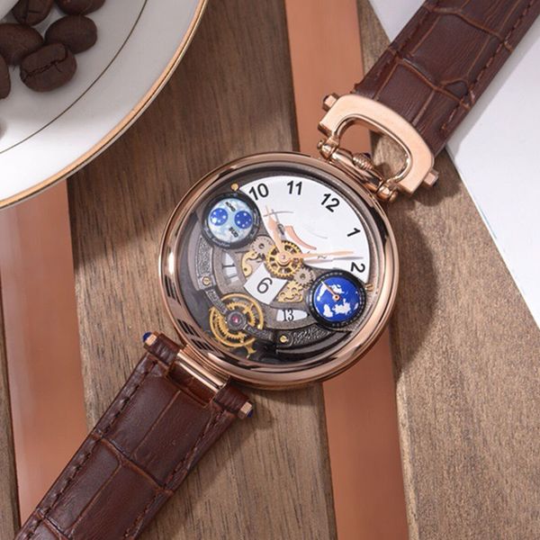 

дизайнер мужские роскошные часы импортные кварцевые электронные движения мода полый дизайн повседневная кожаный ремешок спортивные мужские ч, Slivery;brown