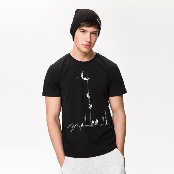 

funny t shirts men summer fashion climb to the moon printed tshirt casual short sleeve o-neck t-shirt cotton tees fitness, White;black