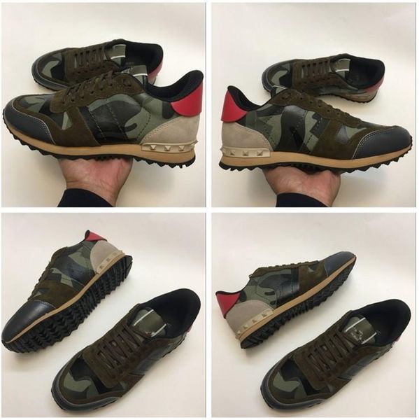 

новые туфли [подлинный box] мода stud камуфляж кроссовки обувь обувь мужчины, женщины квартиры роскошная rockrunner кроссовки повседневная о, Black