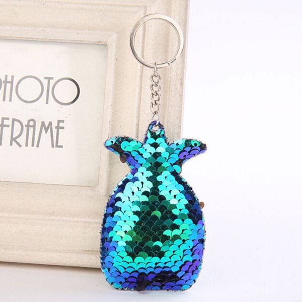 

sequined pineapple keychain cute fruit pendant glossy fruit ornaments sequins keyring for women bag key chains summer jewelry, Silver