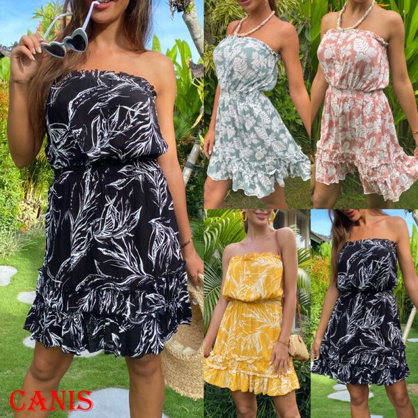 

2020 new women's boho floral summer beach dress evening cocktail party sundress, Black;blue