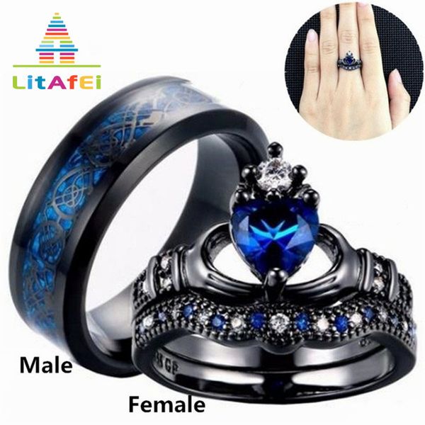 

couple rings romantic engagement wedding for men women crown jewelry 8mm 9 sizes stainless steel ring sets, Golden;silver