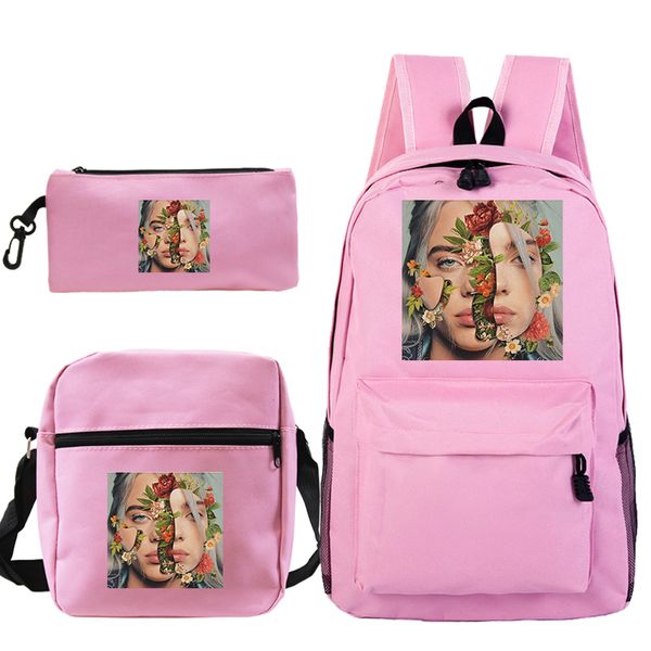 

teens billie eilish backpack boys girls schoolbags students bookbag back to school gift(3pcs-set backpack+shoulder bag+pen bag