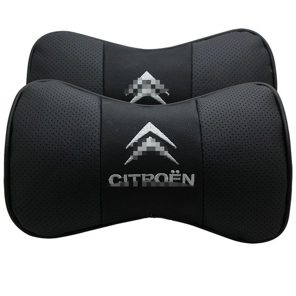 

2pcs car headrest pillow black leather look seat neck rest cushion for citroen