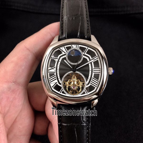 

new drive de wsnm0008 стальной корпус черный циферблат с текстурой белый roma tourbillon moon phase автоматические мужские часы черные кожан, Slivery;brown