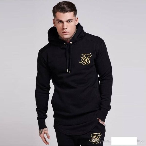 

fashion men hoodies and sweatshirts brand clothing casual male fitness bodybuilding sik silk hooded sweatshirt, Black