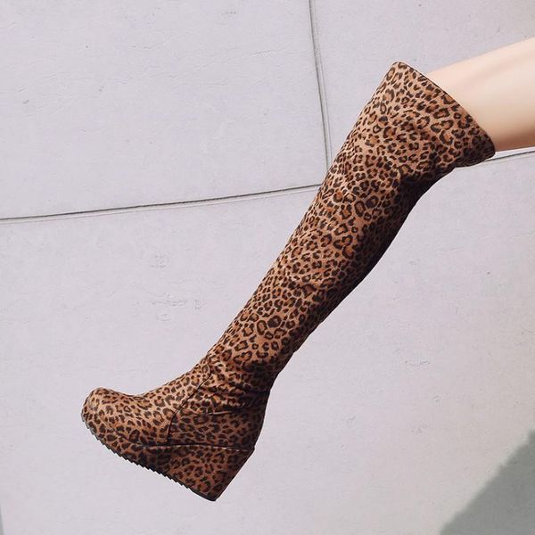 

tide winter boots leopard flat-bottomed knight boots over the knee were thin and versatile increase female, Black