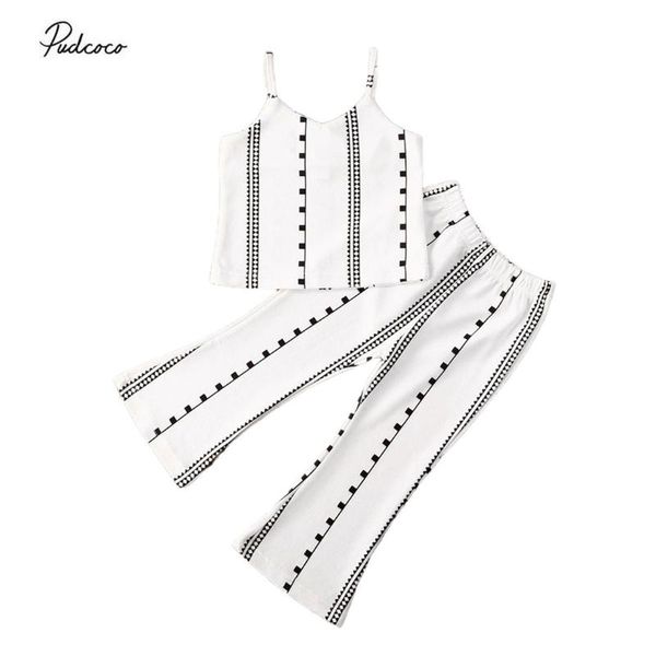 

2020 summer toddler kids baby girl clothes fashion new striped strap vest+flare pants outfits clothing set for children, White