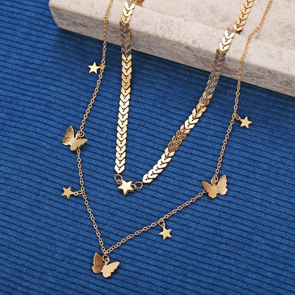 

2020 new multilayer butterfly necklace for women fashion metal charm gold color chains star pendant necklaces bohemian jewelry, Silver