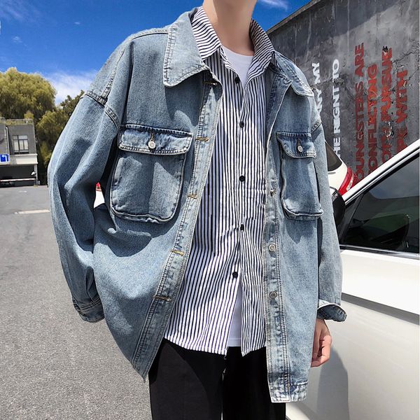 

men's loose denim jacket denim jacket ripped short men, Black;brown