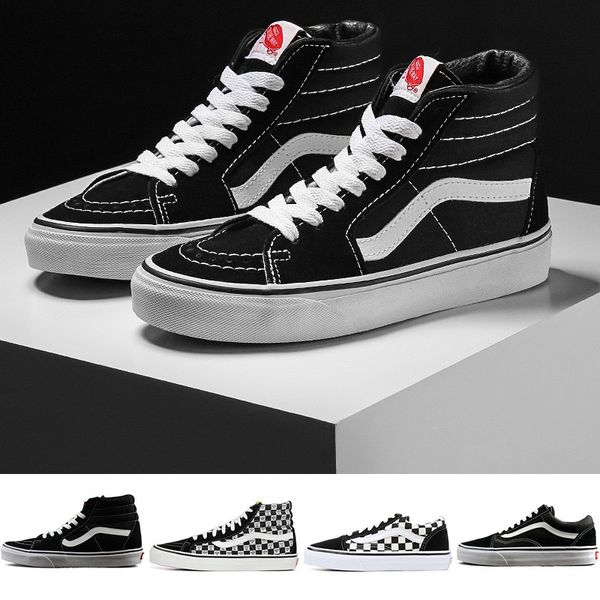 

original old skool sk8 hi mens womens canvas sneakers black white red yacht club marshmallow fashion skate casual shoes size 36-44