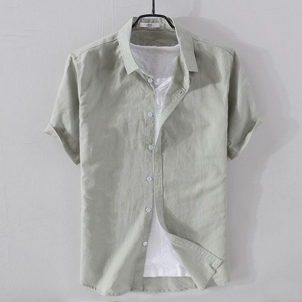 

2020 summer casual shirts for men short sleeve linen cotton shirt masculina camisa slim fit male blouse chemise 4xl, White;black