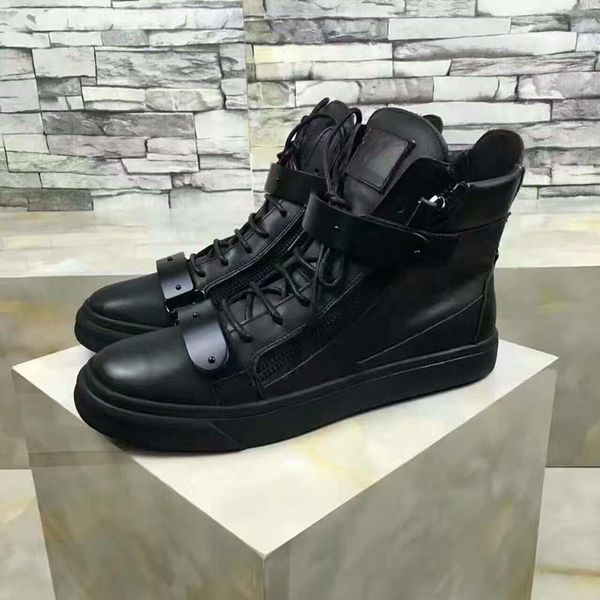 

2017 fashion brand shoes men women casual low black leather sports shoes double zipper flat men sneakers iron sheets shoes