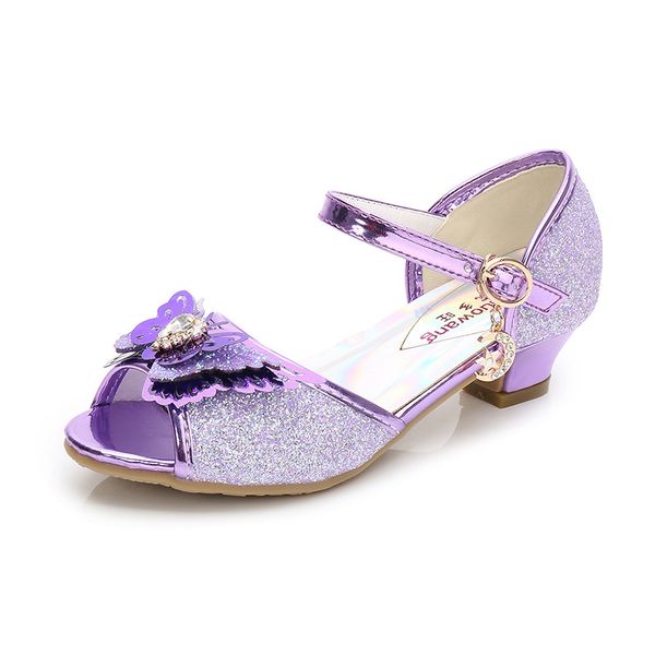 

summer children's high heels princess sandals cute butterfly rhinestone sequined medium big girls kids shoes for wedding party, Black;red
