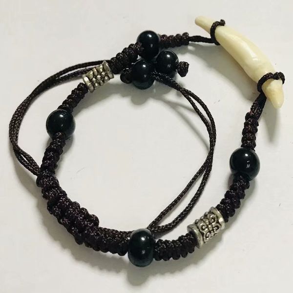 

12 pcs fashion handmade statement white color wolf tooth rock bracelets, Black