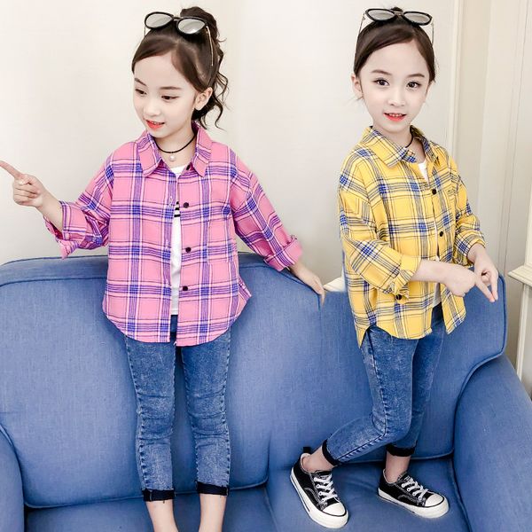 

vintage plaid girls shirts clothing spring autumn casual children blouses single breasted long sleeve kids shirts 4-13t, White;black