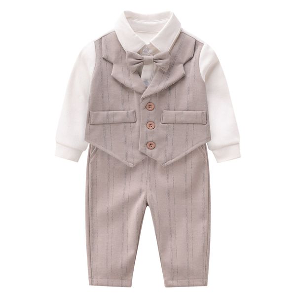 

cotton flax baby gentleman climbing clothes dress newborn baby clothes bow tie vest childrens clothing direct explosion models, Blue