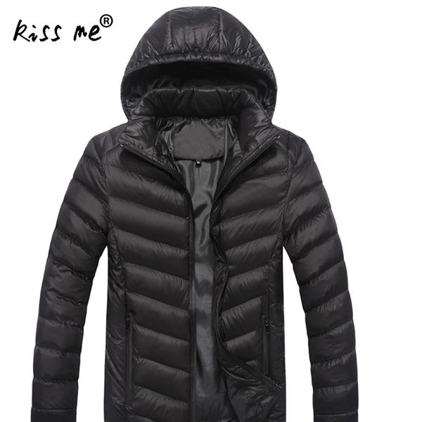 

solid hooded men thermal outdoor down jacket slim fit warm down coat casual windproof cotton jacket male hiking coat, Blue;black