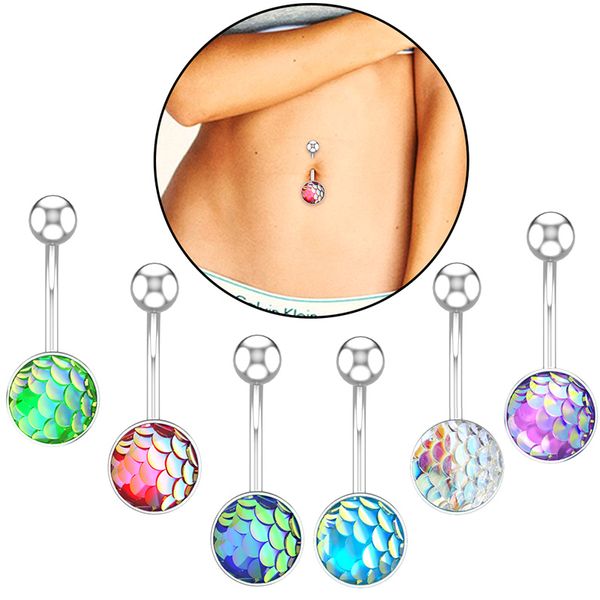 

glitter ocean fish scale shell crystal navel button nail rhinestone body perforation abdominal ring bar barbell button navel crystal flower, Silver