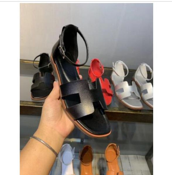 

Сандалии на плоской подошве женские туфли из натуральной кожи на лодыжке с пряжкой