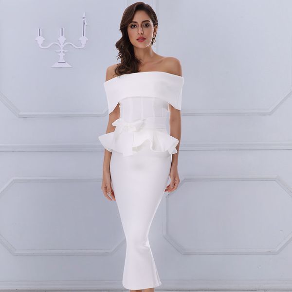 

women dresses womens designer dress bow ruffles celebrity evening 2019 new bodycon dresses slash neck short sleeve white dress, Black;gray