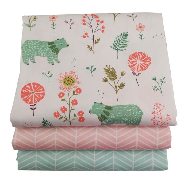

syunss diy patchwork cloth for quilting baby cribs cushions dress sewing tissus animal forest printed twill cotton fabric tecido, Black;white
