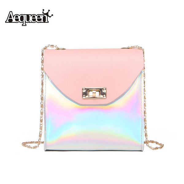 

aequeen small hologram laser shoulder bag women chain crossbody bags pu leather messenger bag mini clutches lady bolsa feminine