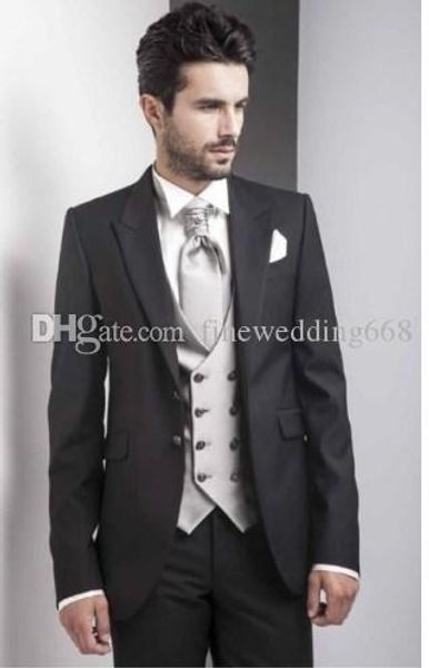 

black groomsmen peak lapel wedding groom tuxedos men suits wedding/prom/dinner man blazer(jacket+tie+vest+pants) 584, Black;gray