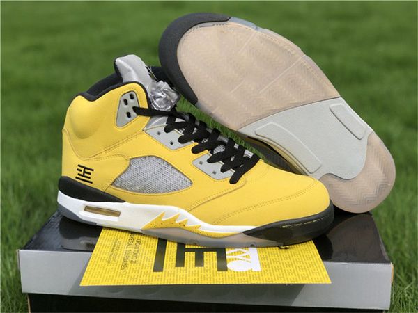 

authentic 5 tokyo 23 basketball shoes men varsity maize anthracite wolf grey black yellow japan tokyo limited with original box size 40-47
