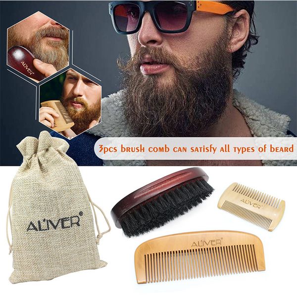 

aliver 3pcs/set fashion men beard kit styling tool new beard styling care bristle brush peach comb sets b