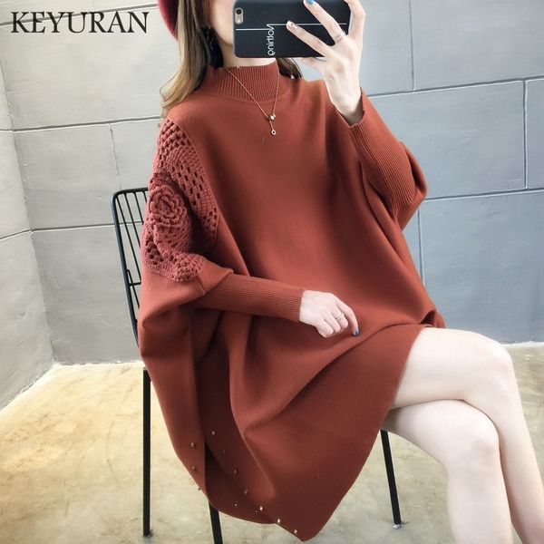 

2019 new autumn winter women oversized beading knitted bat sleeve hollow out sweater female knit jumper coat cape poncho shawl, Black