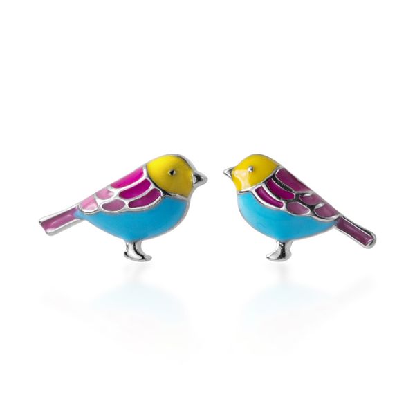

cute animal colorful bird 925 sterling silver stud earrings, Golden;silver