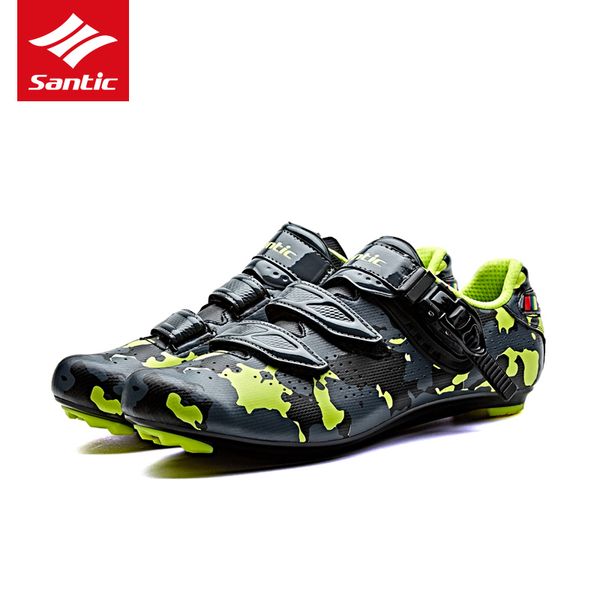 

santic road cycling shoes pu breathable men pro road bike shoes auto-locking athletic racing bicycle sneakers 3 color 2019, Black
