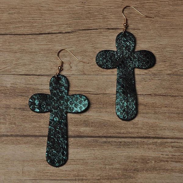 

крест из натуральной кожи серьги для женщин змеиная кожа шаблон заявление серьги мода ювелирные изделия новый современный зимний уха капли п, Silver