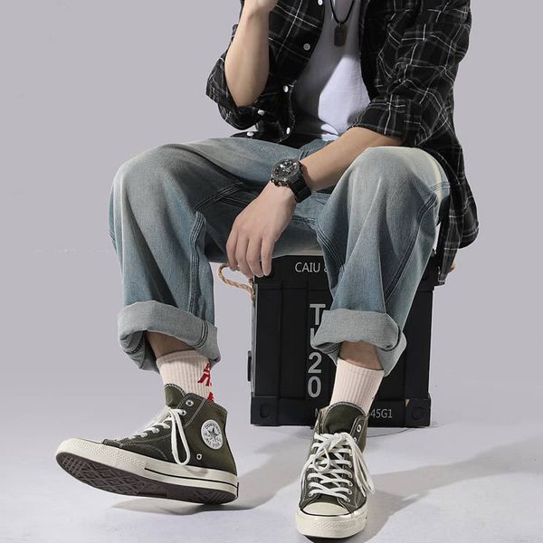 

jeans men 2019 autumn new men's denim trousers japanese fashion big pockets decorative tooling wide-leg pants more size -xxxl, Blue