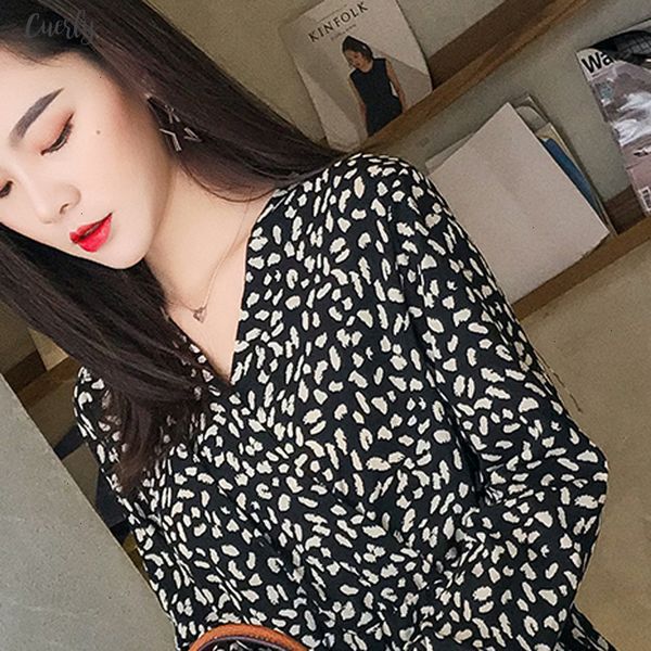 

v neck elegant print chiffon dress spring flare sleeve ruffles elastic slim waist female midi dress 2020 vestidos designer clothes, Black;gray
