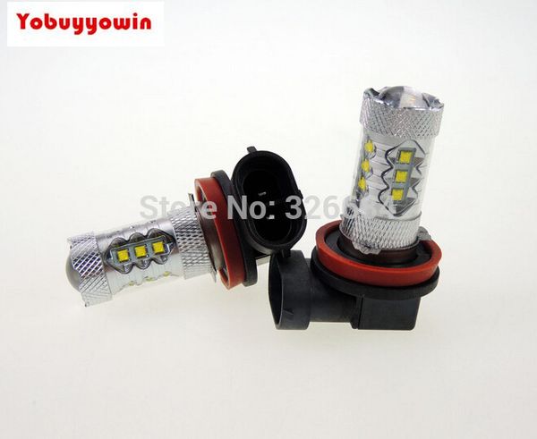 

2pcs new h9 pgj19-5 80w fog lamp cree chips led bulbs daytime brake head tail light car driving drl 12v 24v white