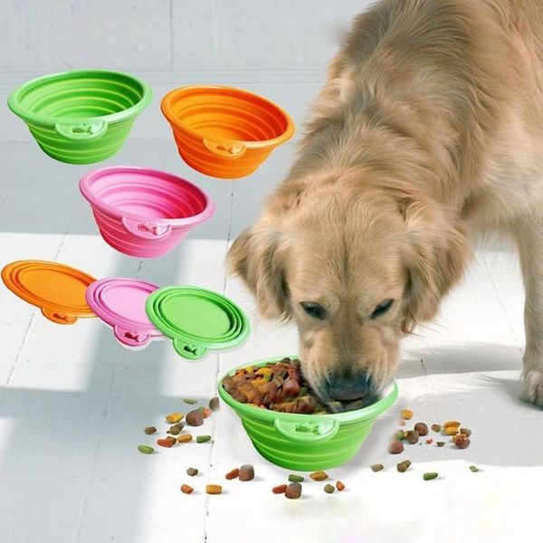 

collapsible foldable silicone dog bowl candy color outdoor travel portable puppy doogie food container feeder dish