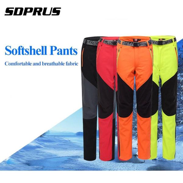 

outdoor climbing trousers men women winter thermal fleece pants plus size softshell couple waterproof windproof pants, Black