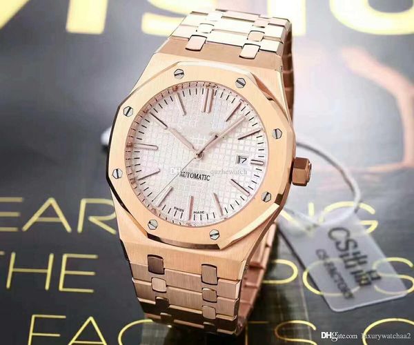 

3120 automatic movement watch luxury mens watches royal oak wristwatch 15400 sapphire glass stainless steel strap delivery, Slivery;brown