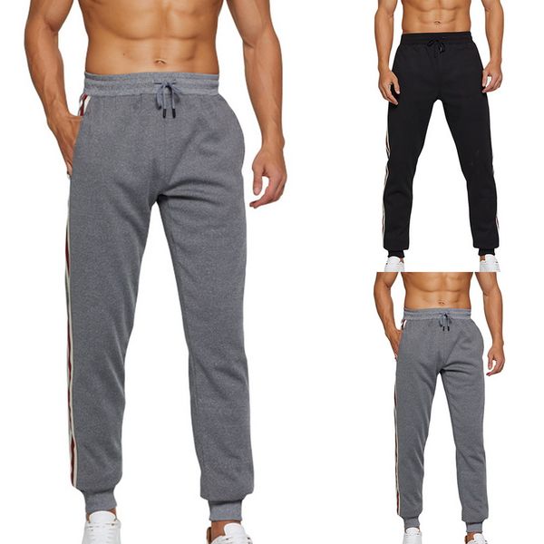 

mjartoria 2019 new pants men's casual hit color vertical striped loose tie plush pants joggers sweatpants sports trousers, Black