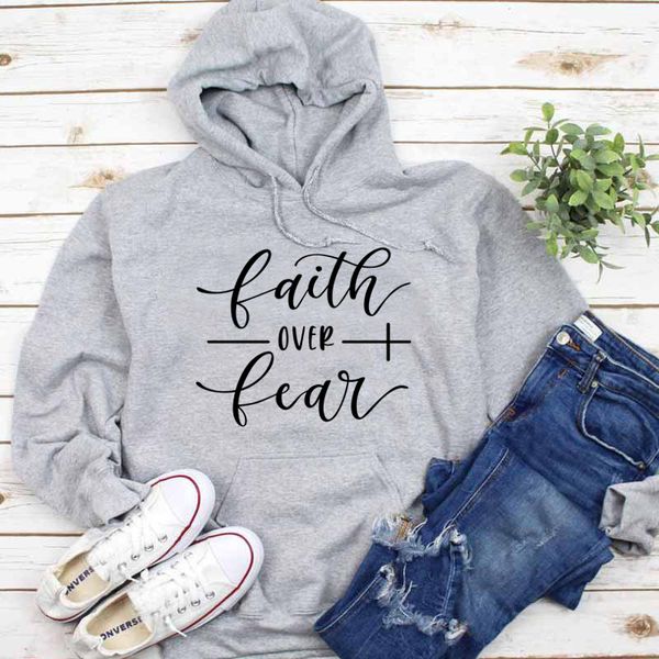 

bible verse cotton grunge crewneck faith over fear christian hoodie religious casual tumblr clothing jumper quote sweatshirts y200610, Black
