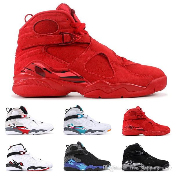 

8 basketball shoes for men 8s valentines day aqua countdown pack mens trainers designer sports shoes sneakers us 7-13, White;red