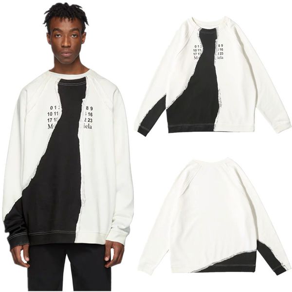 

мужские дизайнерские толстовки мода high street бренд maison margiela 19fw черно-белый слезоточивый бой цвет свитер толстовка толстовка s, Black